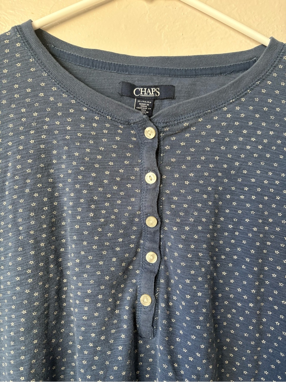 Chaps Blue Dot Henley Long Sleeve Shirt - Picture 2 of 2